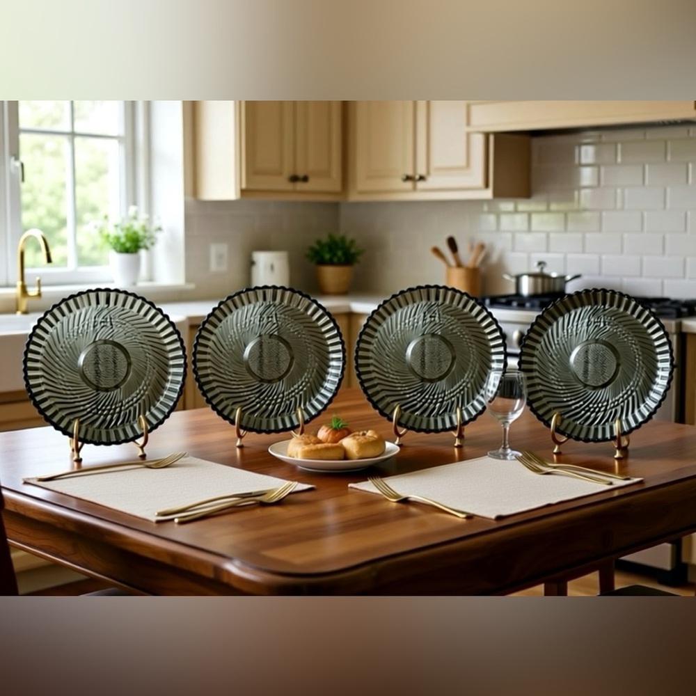 Set of 4 Vintage Libbey “Smoke Swirl” 7in side plates